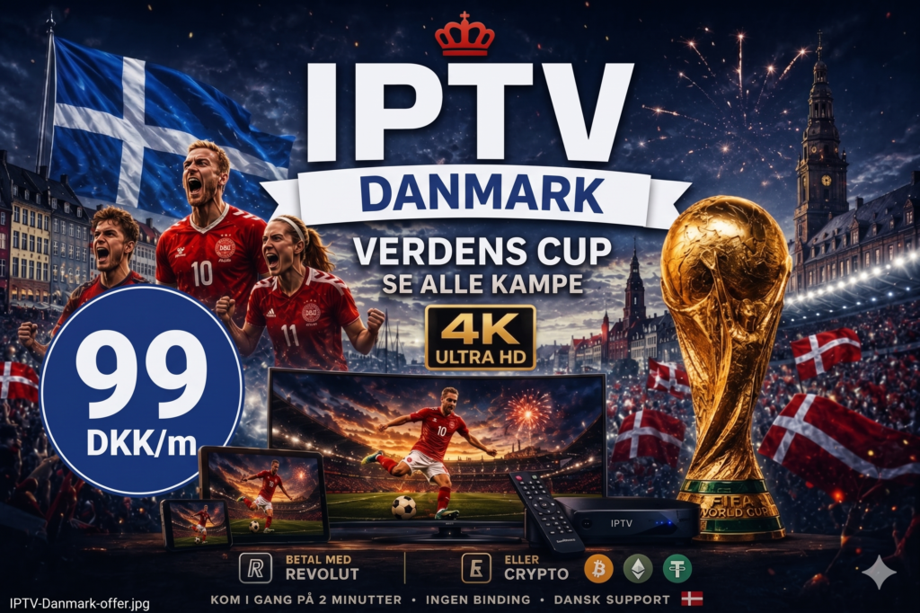 IPTV Denmark streaming service interface showing Nordic TV channels and entertainment content