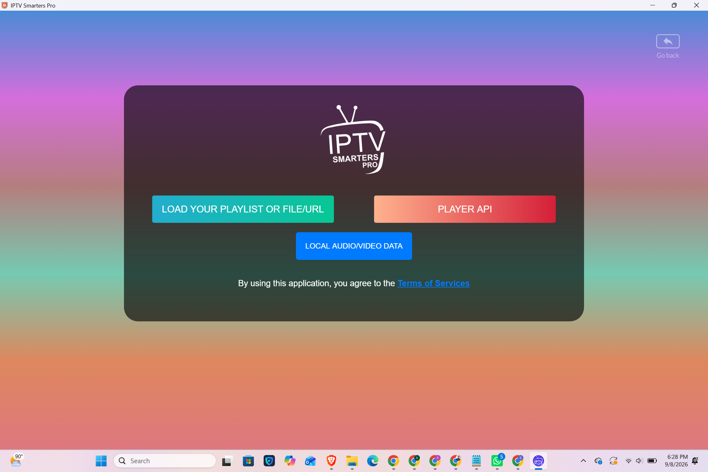 IPTV Smarters Pro startskærm